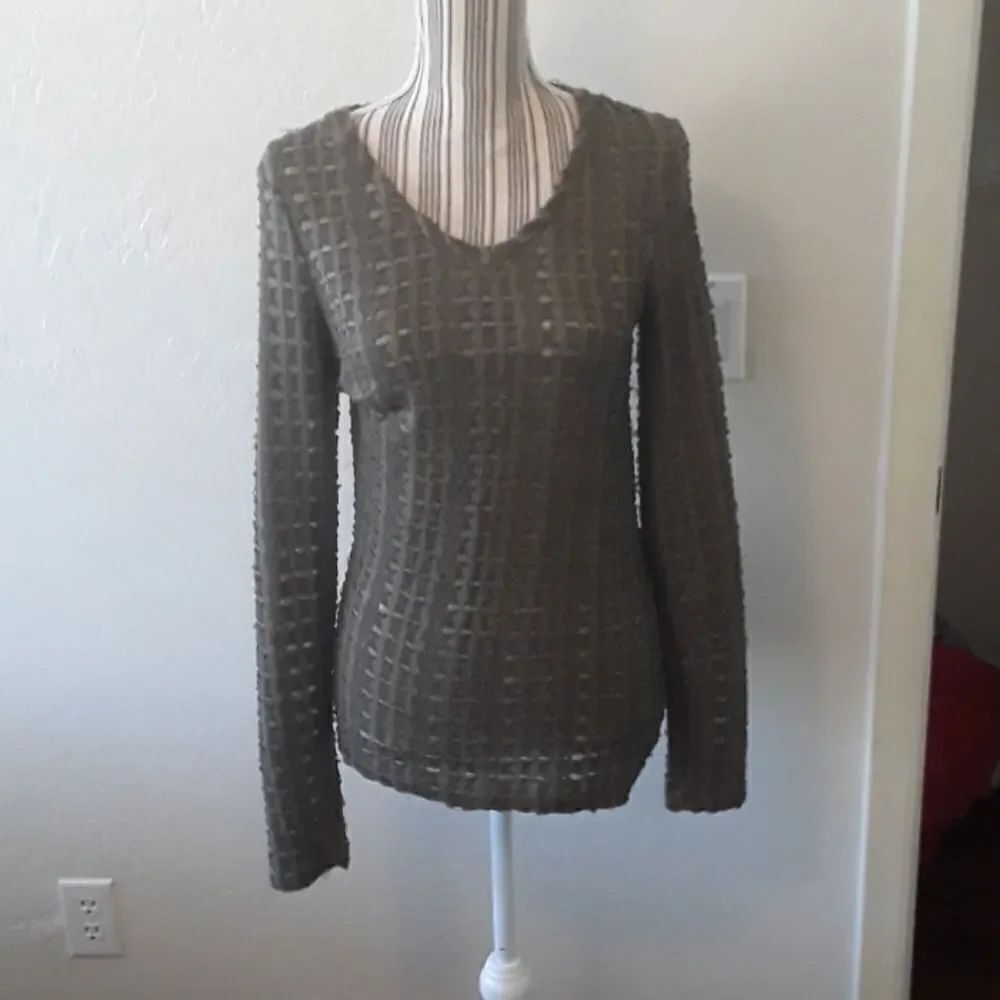 BKE Sheer Semi Sheer Green Long Sleeve Top Casual Modern